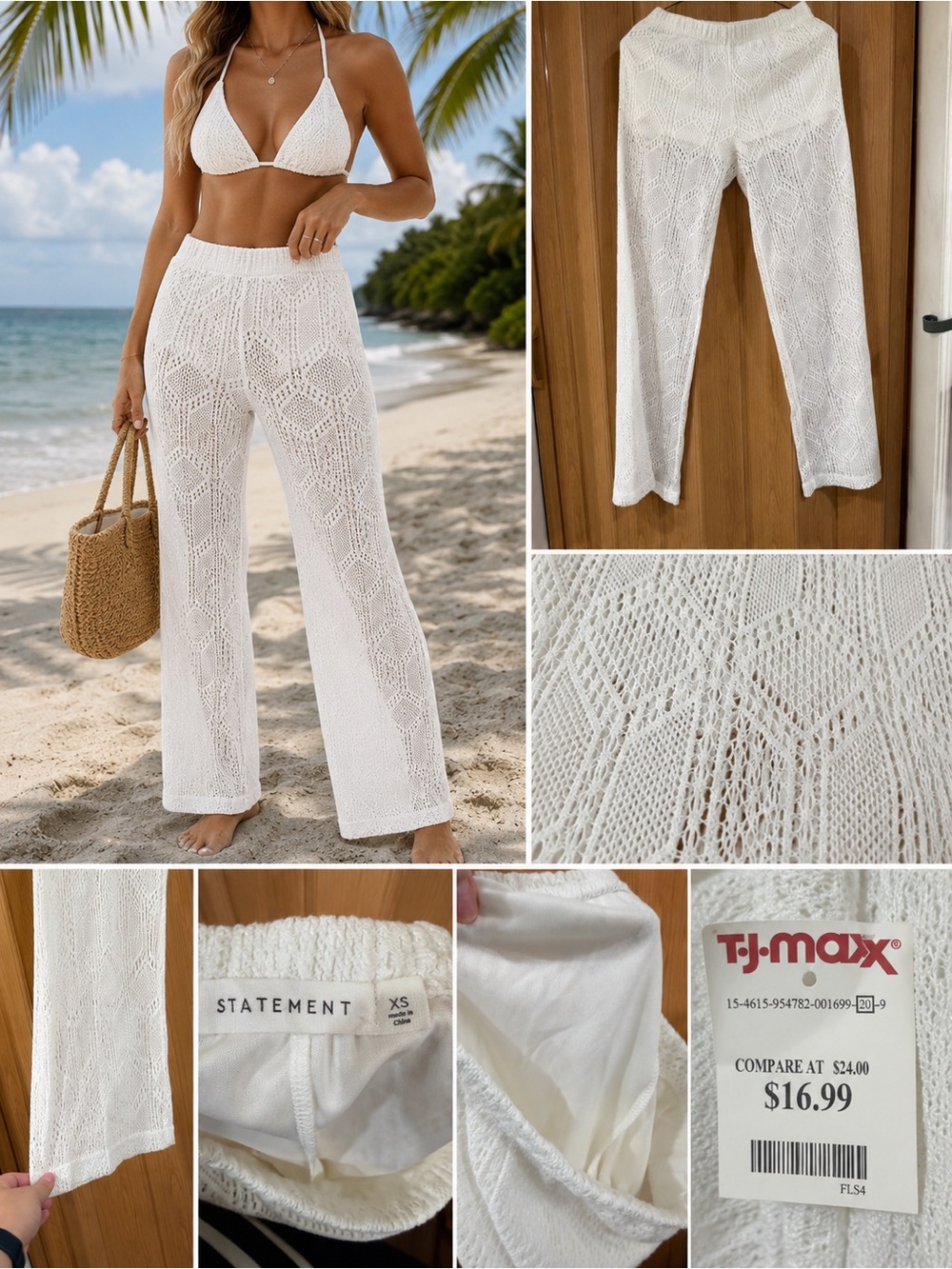 Statement Women's White Crochet Beach Coverup Pants